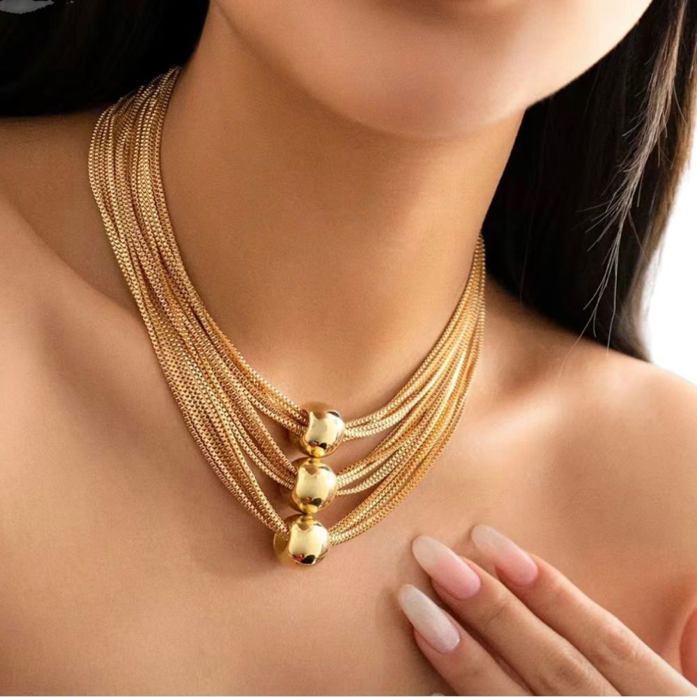 Gold Costume Multi-layer Chain Necklace Stackable Punk Style Neck Jewelry